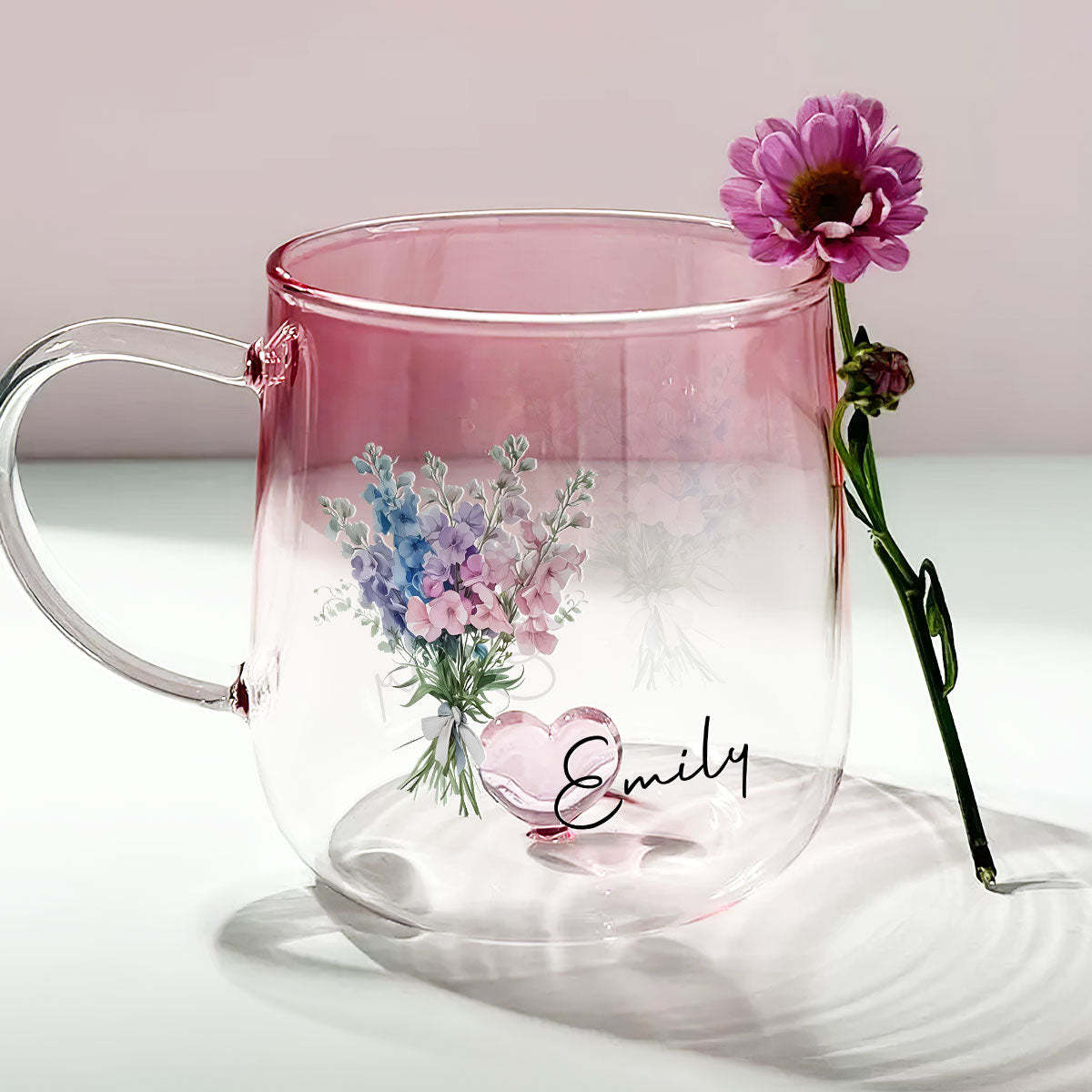Personalized Birth Month Flower Glass Mug for Unique & Love | JNSDec138