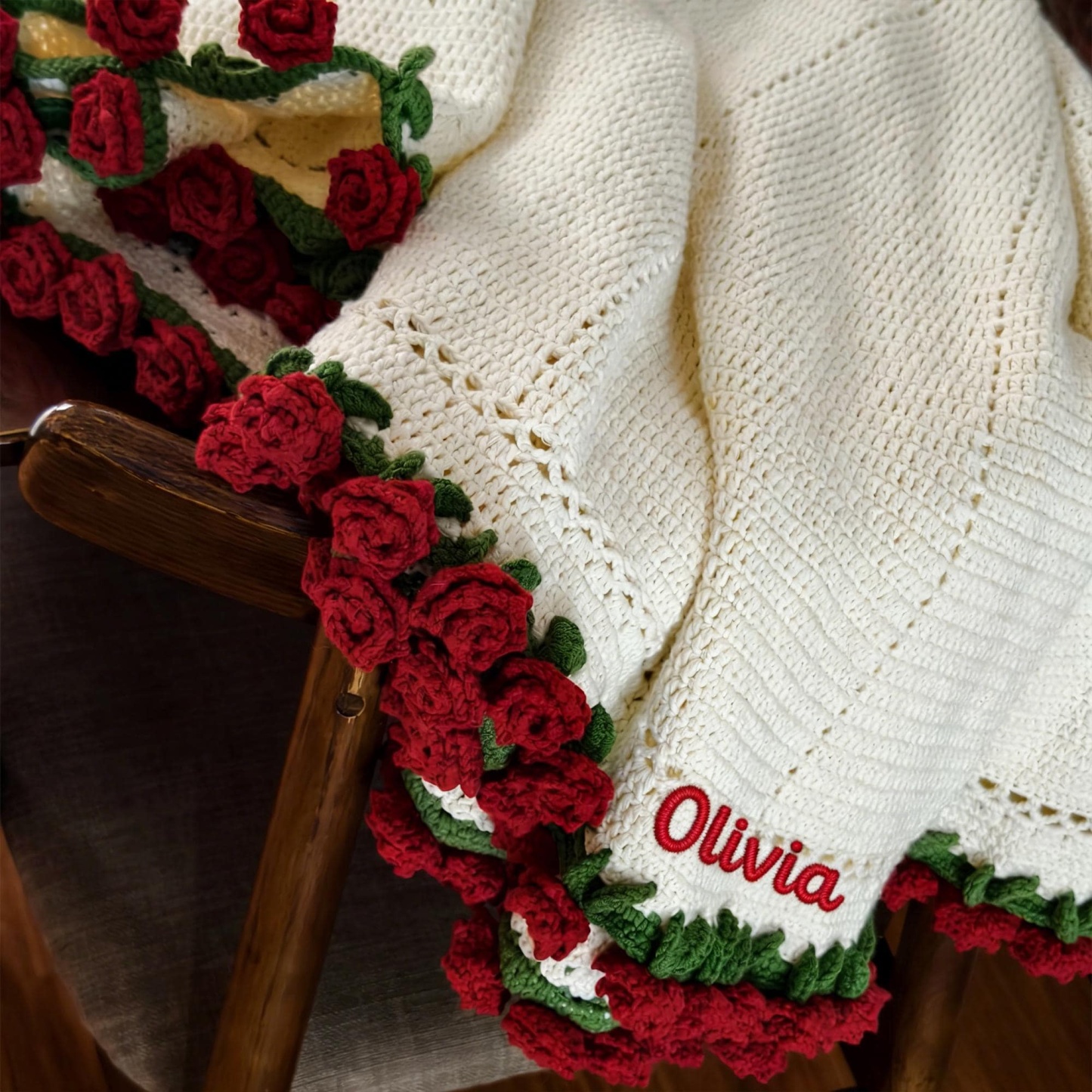 Personalized Embroidered Crochet Rose Bouquet Blanket For Unique & Love | JNSDec201