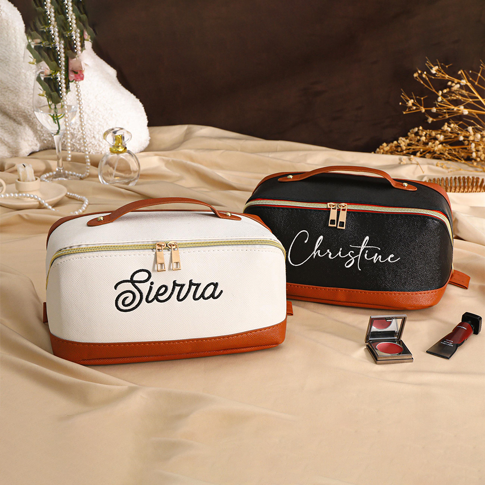 Personalized Embroidered Leather Makeup Bag for Unique & Love | JNSBag107