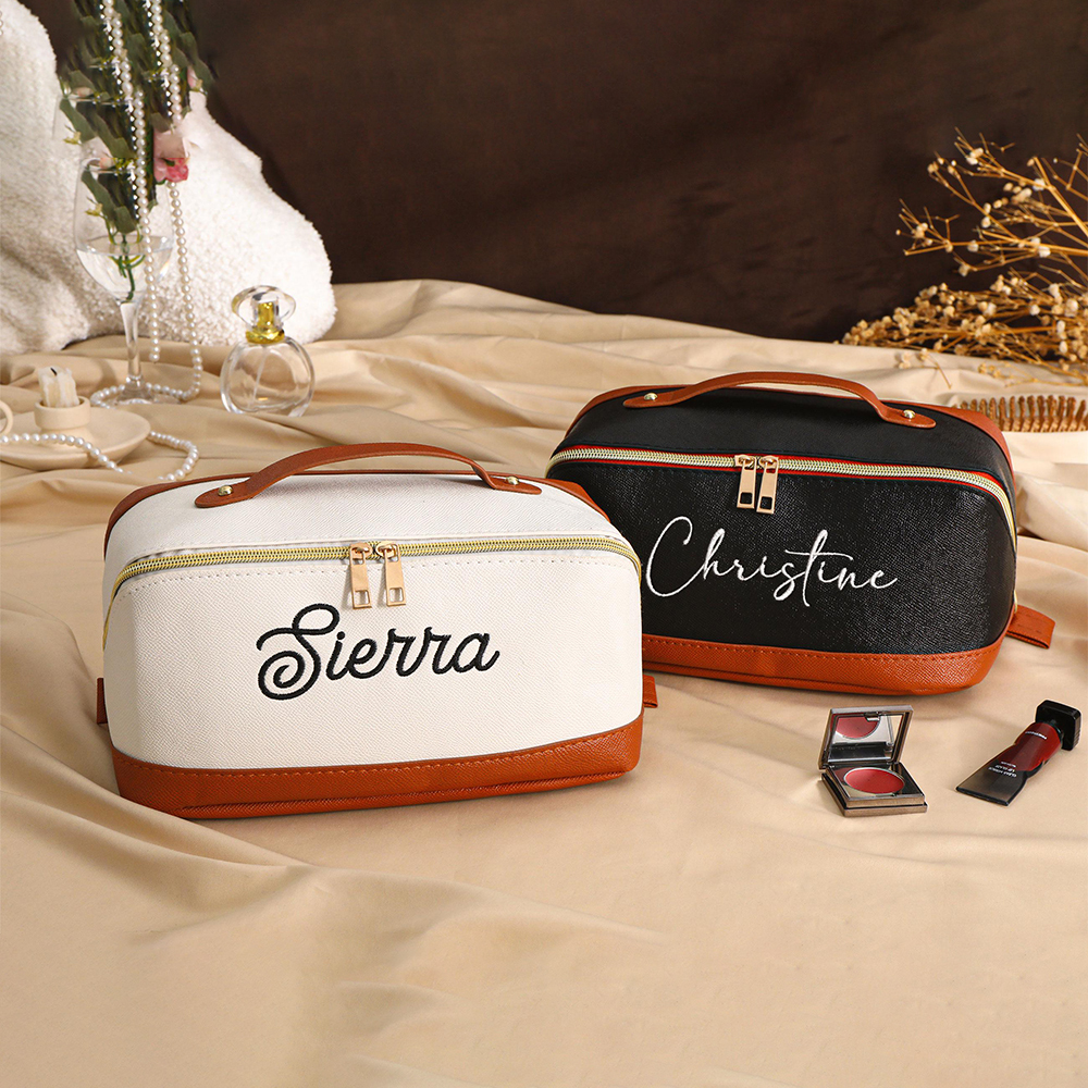 Personalized Embroidered Leather Makeup Bag for Unique & Love | JNSBag107