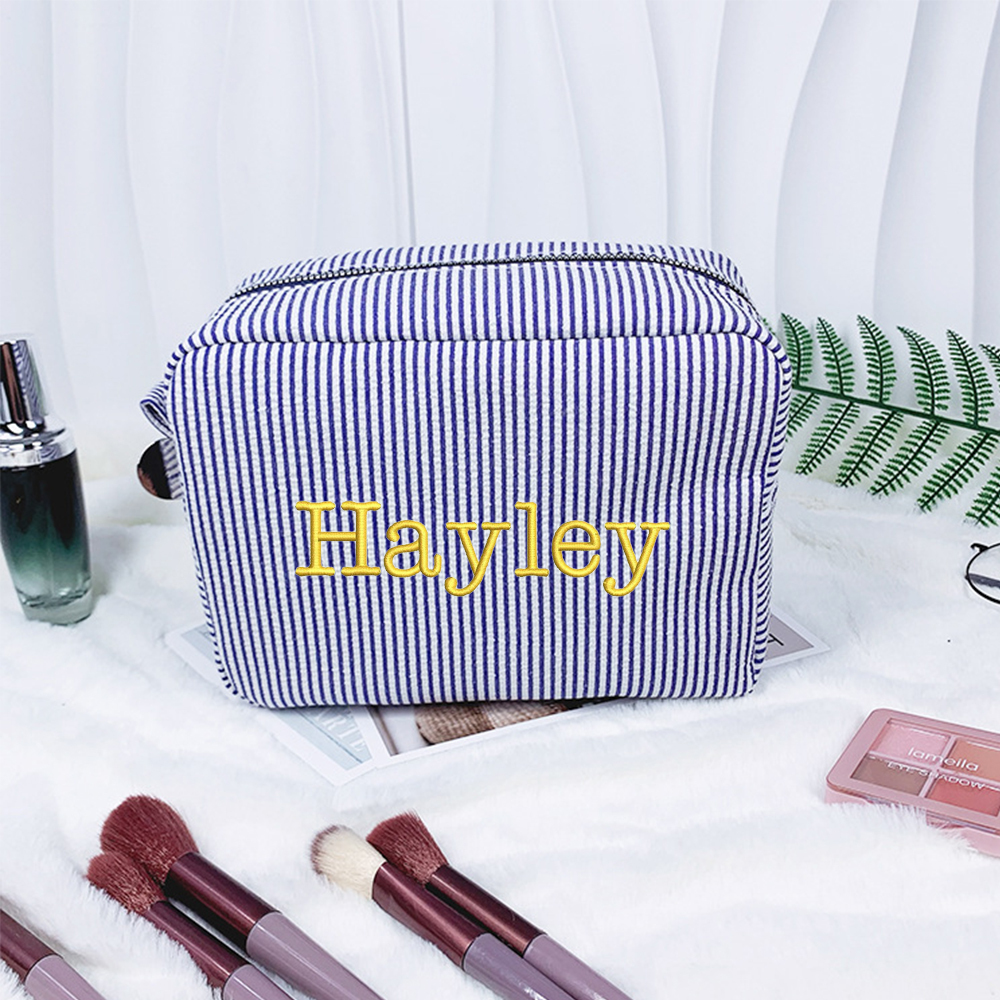 Personalized Embroidered Seersucker Cosmetic Bag | JNSBag67