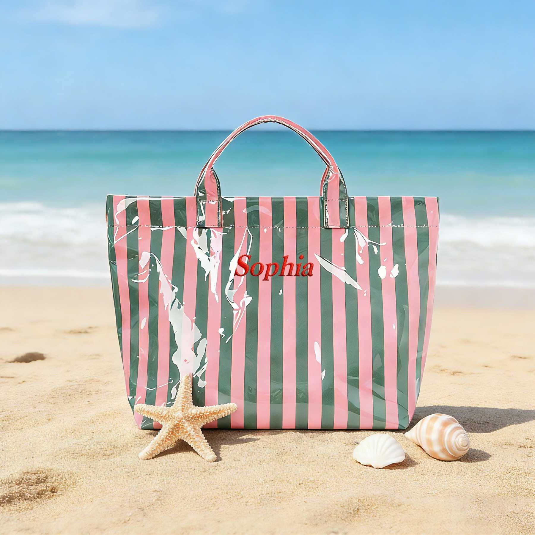 Personalized Embroidered Waterproof Striped Beach Tote Bag for Unique & Love | JNSBag123