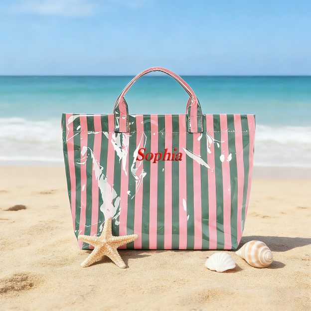 Personalized Embroidered Waterproof Striped Beach Tote Bag for Unique & Love | JNSBag123