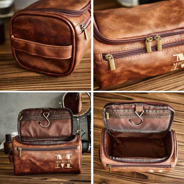 Personalized Leather Monogram Engraved Wash Bag for Unique & Love | JNSBag05
