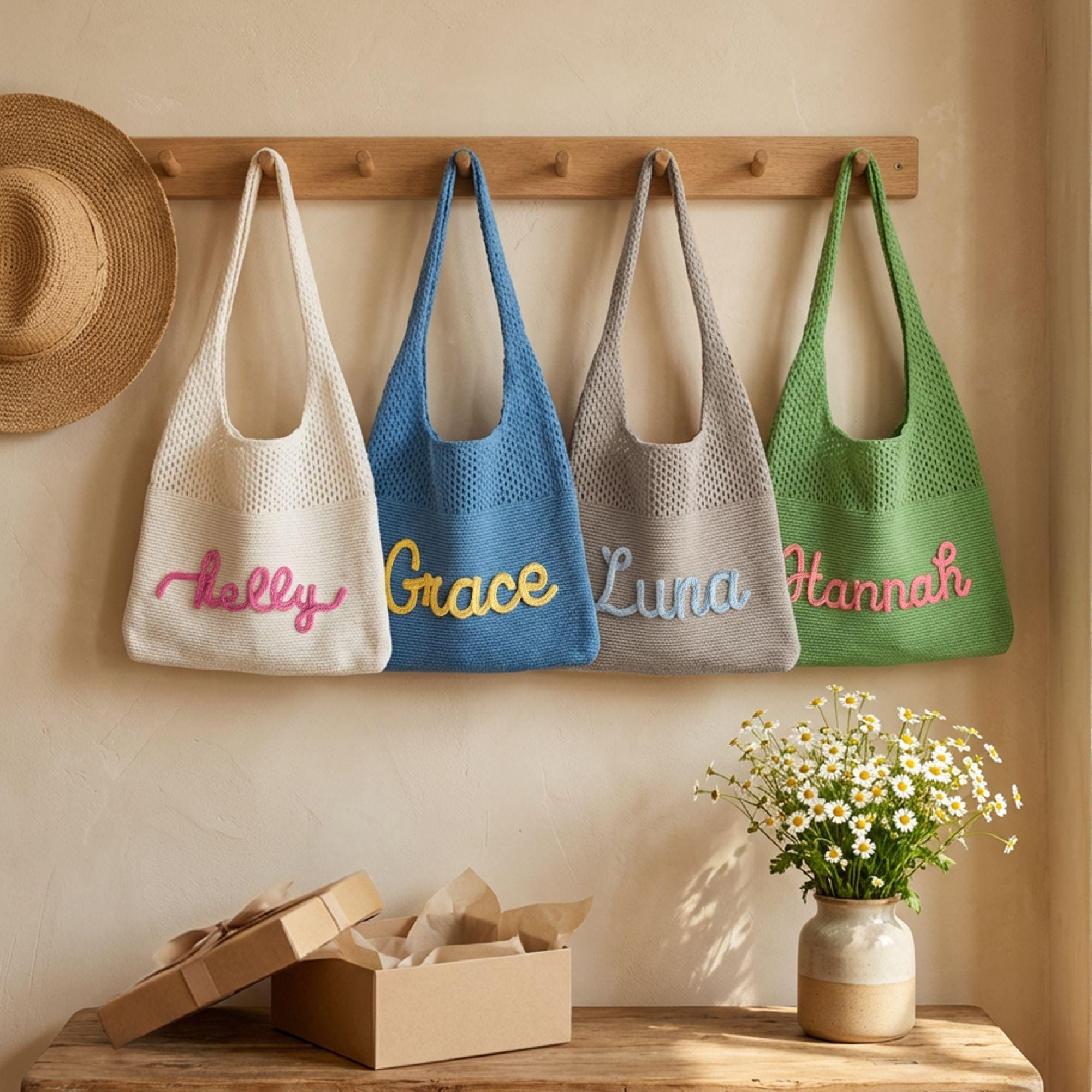 Personalized Hand Embroidered Knit Beach Bag for Unique & Love | JNSBag129