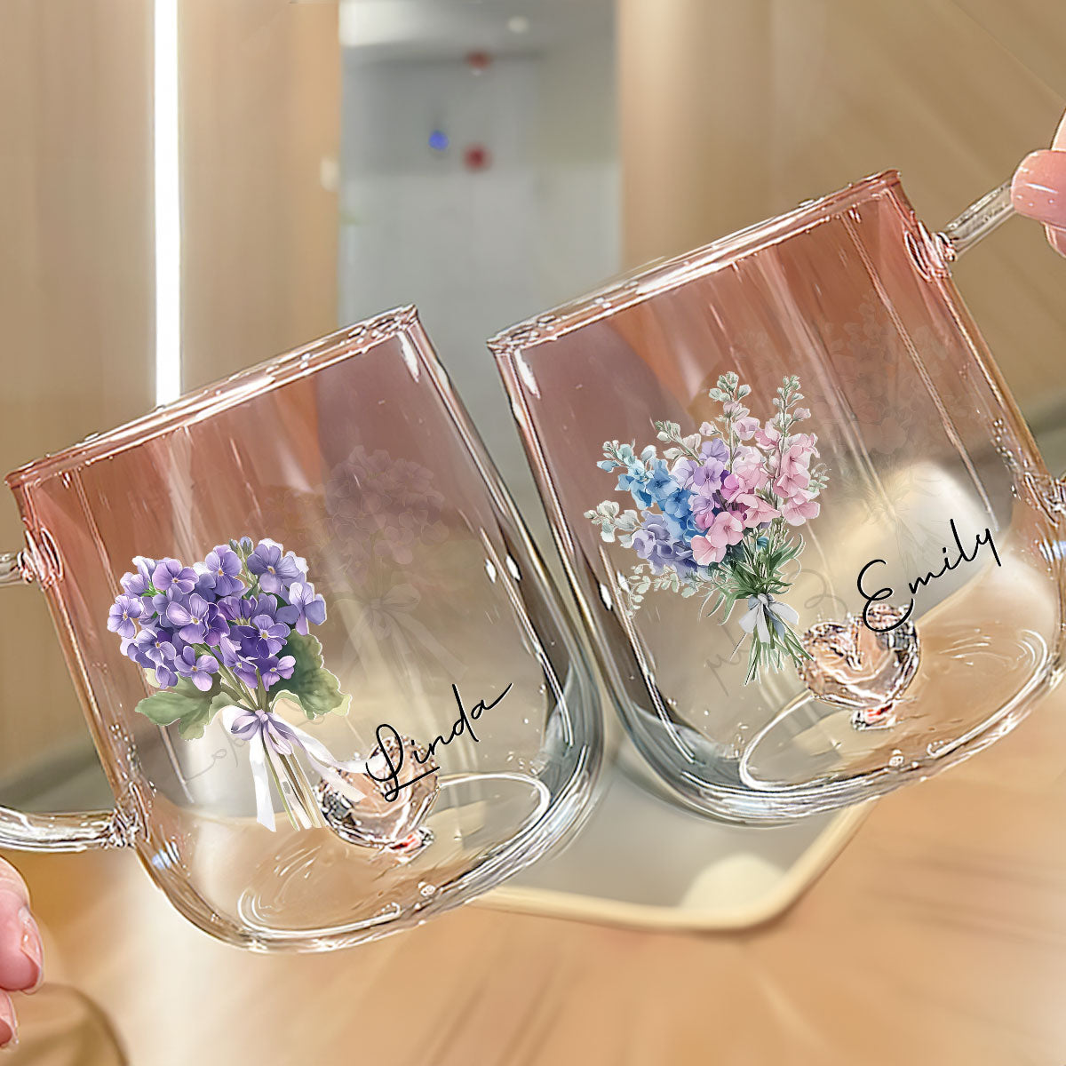 Personalized Birth Month Flower Glass Mug for Unique & Love | JNSDec138