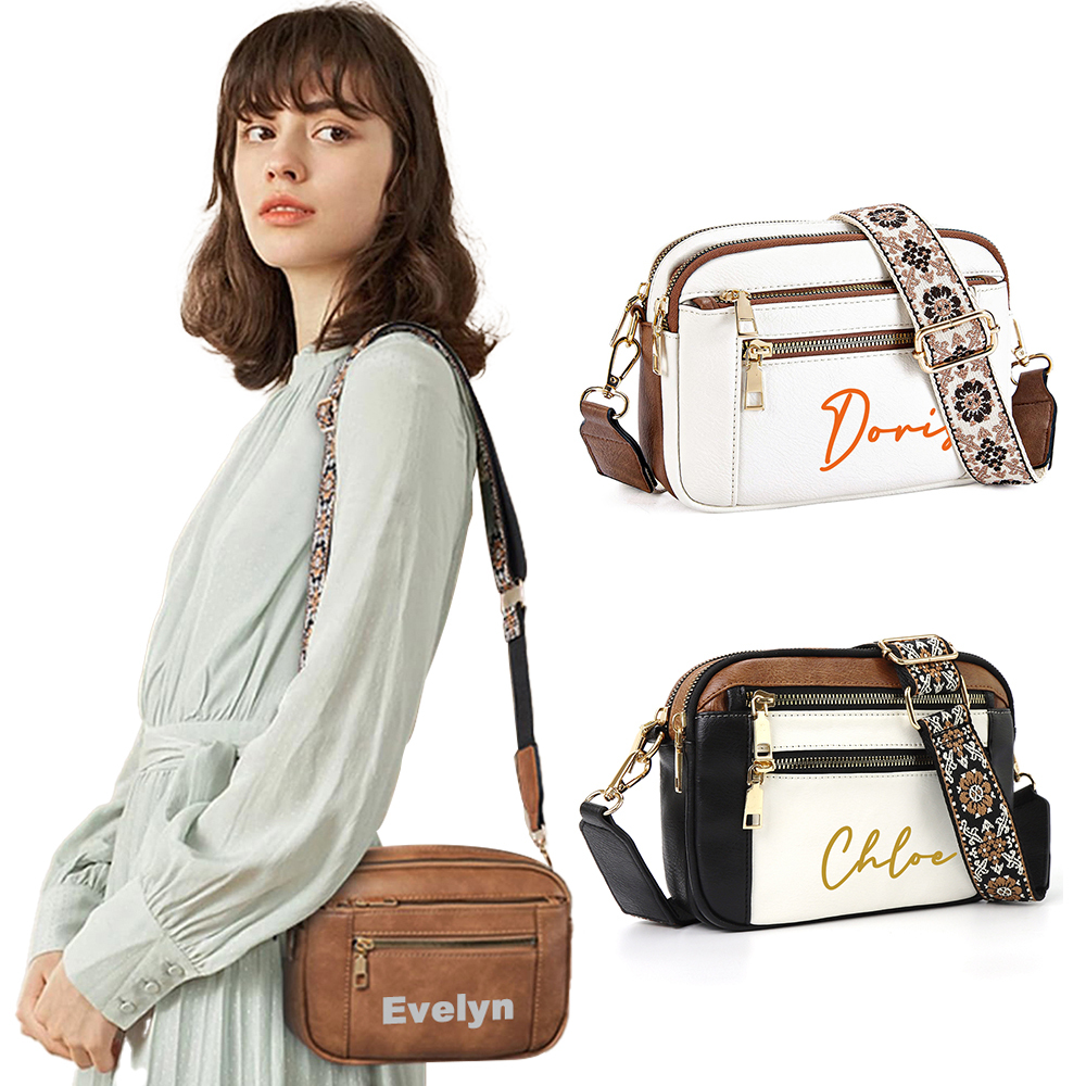 Personalized Name Leather Crossbody Bag with Colorful Straps for Unique & Love | JNSBag73