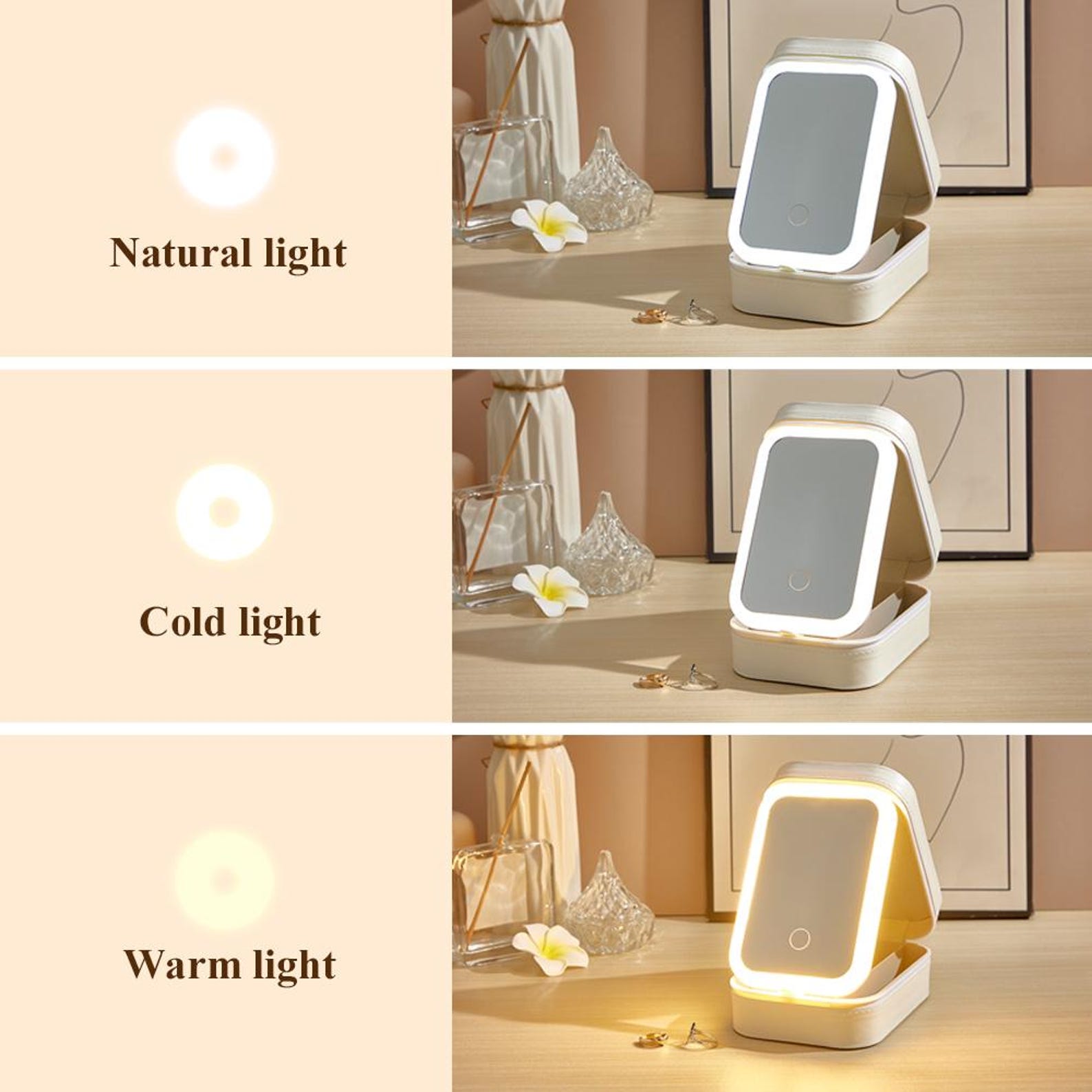 Personalized Birth Flower Leather Travel Jewelry Box with LED Makeup Mirror | JNSBag76