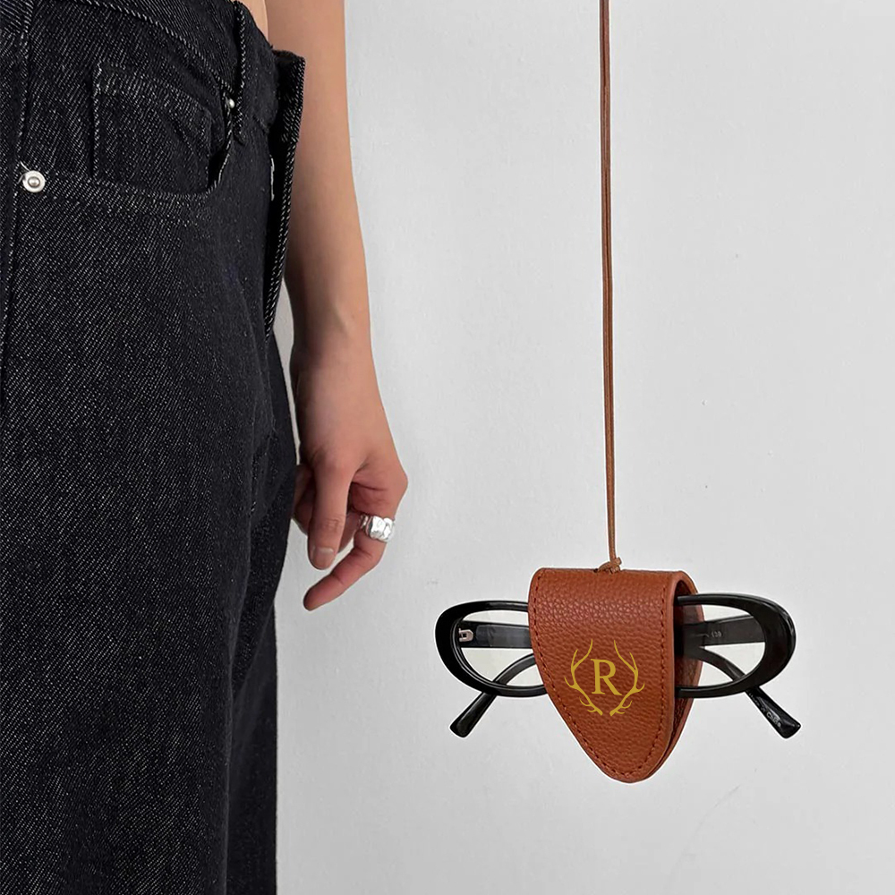 Personalized Name Leather Magnetic Portable Glasses Holder with Strap for Unique & Love | JNSDec162