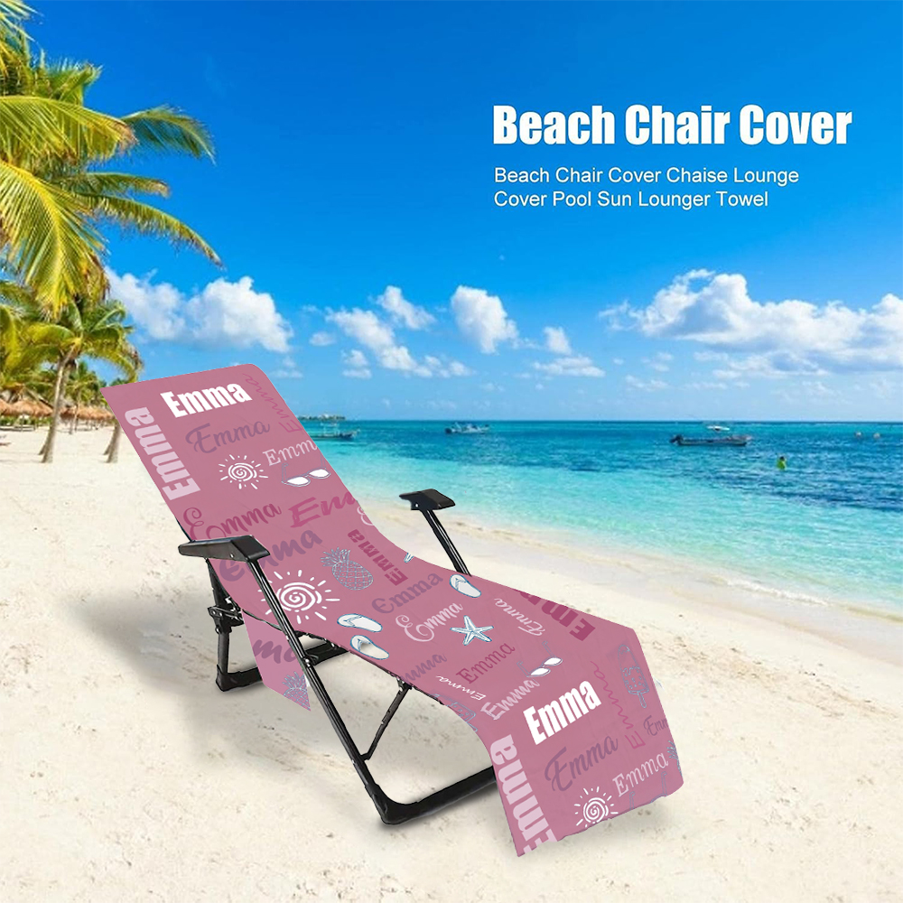 Personalized Name Beach Chair Cover Towel with Side Pockets for Unique & Love | JNSTowel10