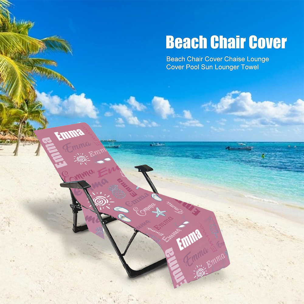 Personalized Name Beach Chair Cover Towel with Side Pockets for Unique & Love | JNSTowel10
