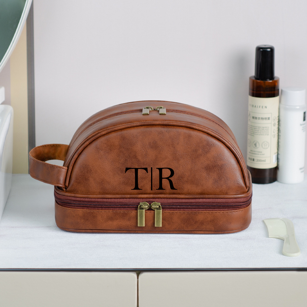 Personalized Leather Monogram Engraved Wash Bag for Unique & Love | JNSBag35