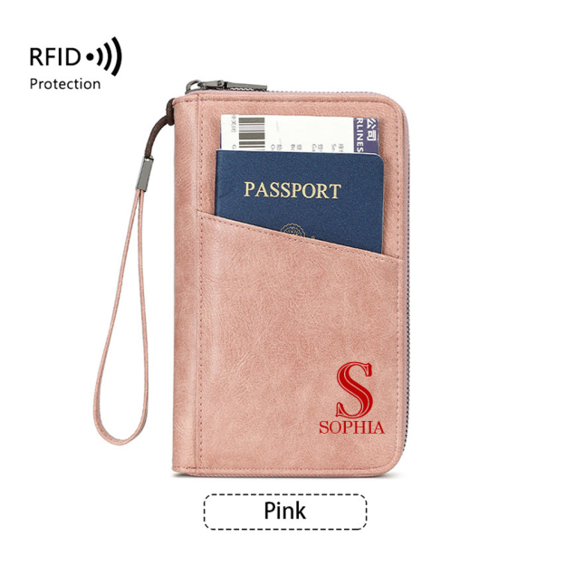 Personalized Leather Family Travel RFID Blocking Passport Wallet Organizer with 5 Passport Holder | JNSCase12