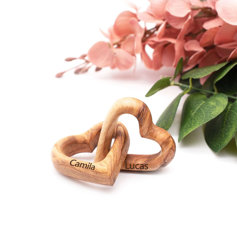 Personalized Olive Wood Interlocking Hearts for Unique & Love | JNSDec180