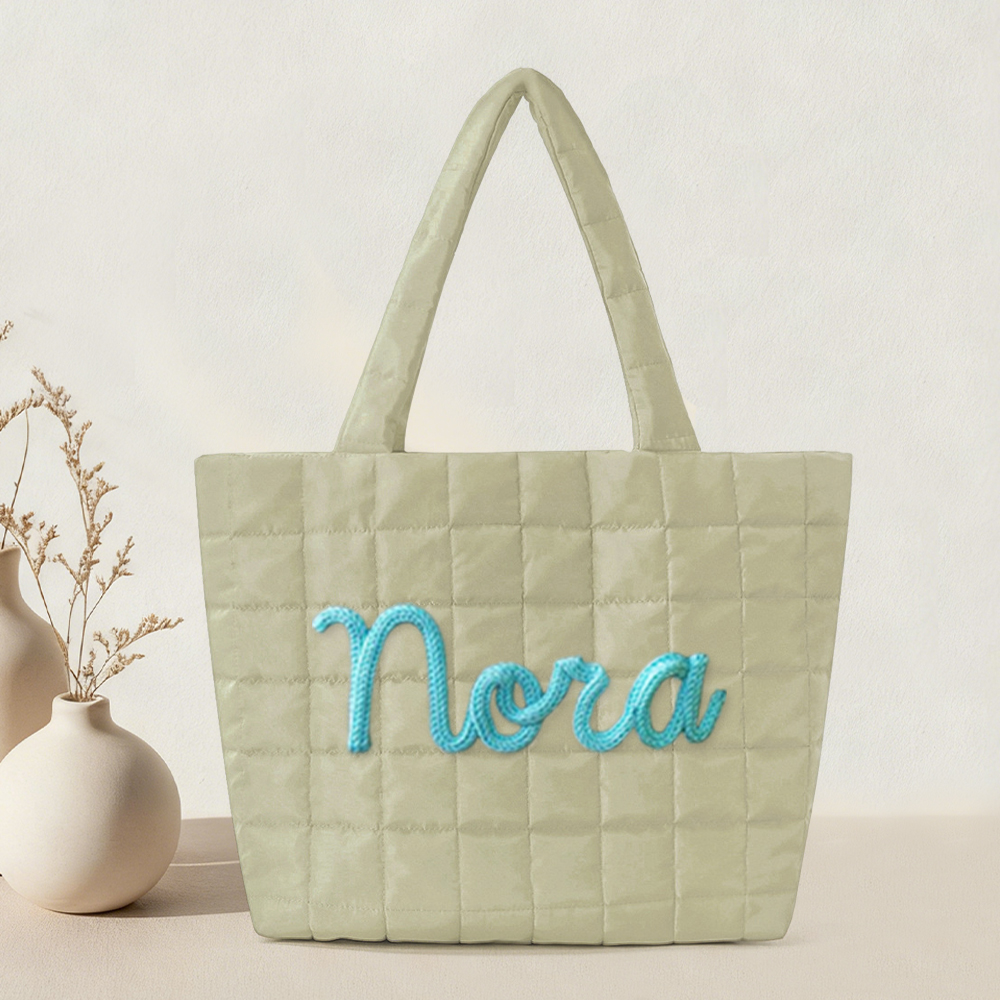 Personalized Hand Embroidered Quilted Nylon Tote Bag for Unique & Love | JNSBag120