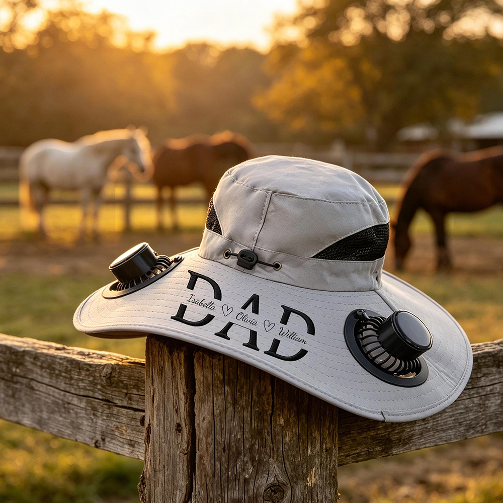 Personalized Embroidered Men's Wide Brim Hat With Solar Fan for Unique & Love | JNSHat18