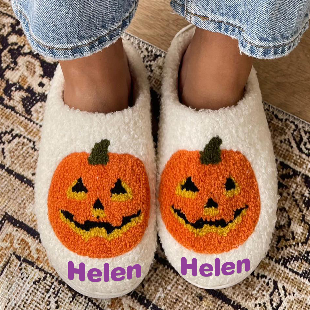 Personalized Name Halloween Pumpkin Slippers | JNSDec95