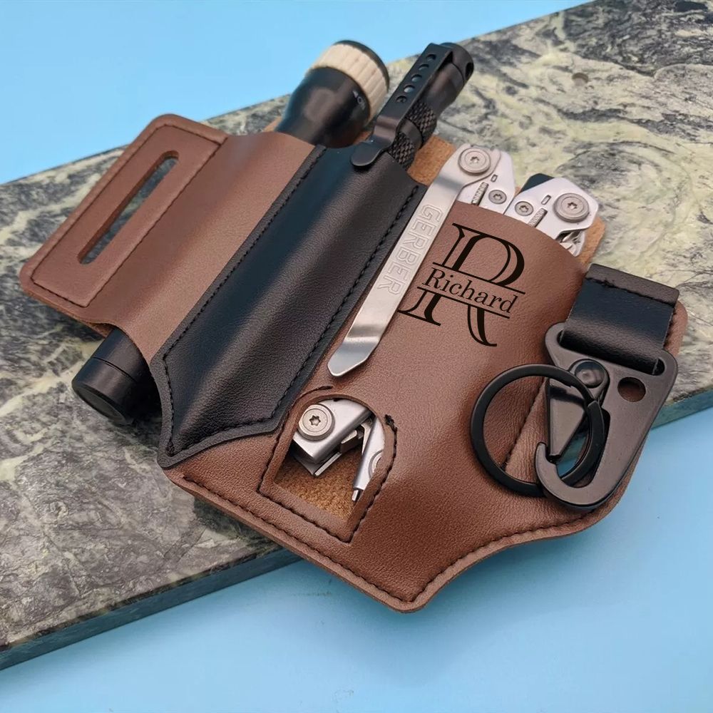 Personalized Name Engraved Multifunction Genuine Leather Belt Buckle Holder | JNSBag58