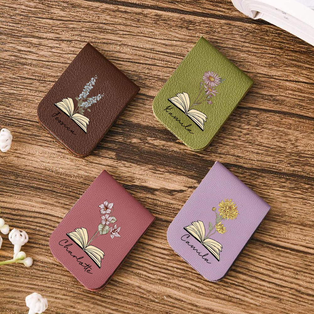 Personalized Leather Birth Flower Magnetic Bookmark | JNSDec120