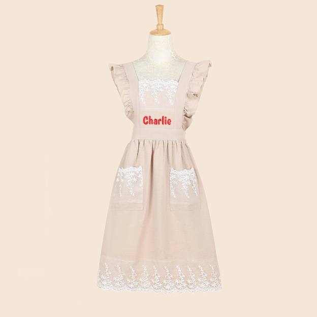 Personalized Name Embroidered Apron with Lace Pockets | JNSCloth43