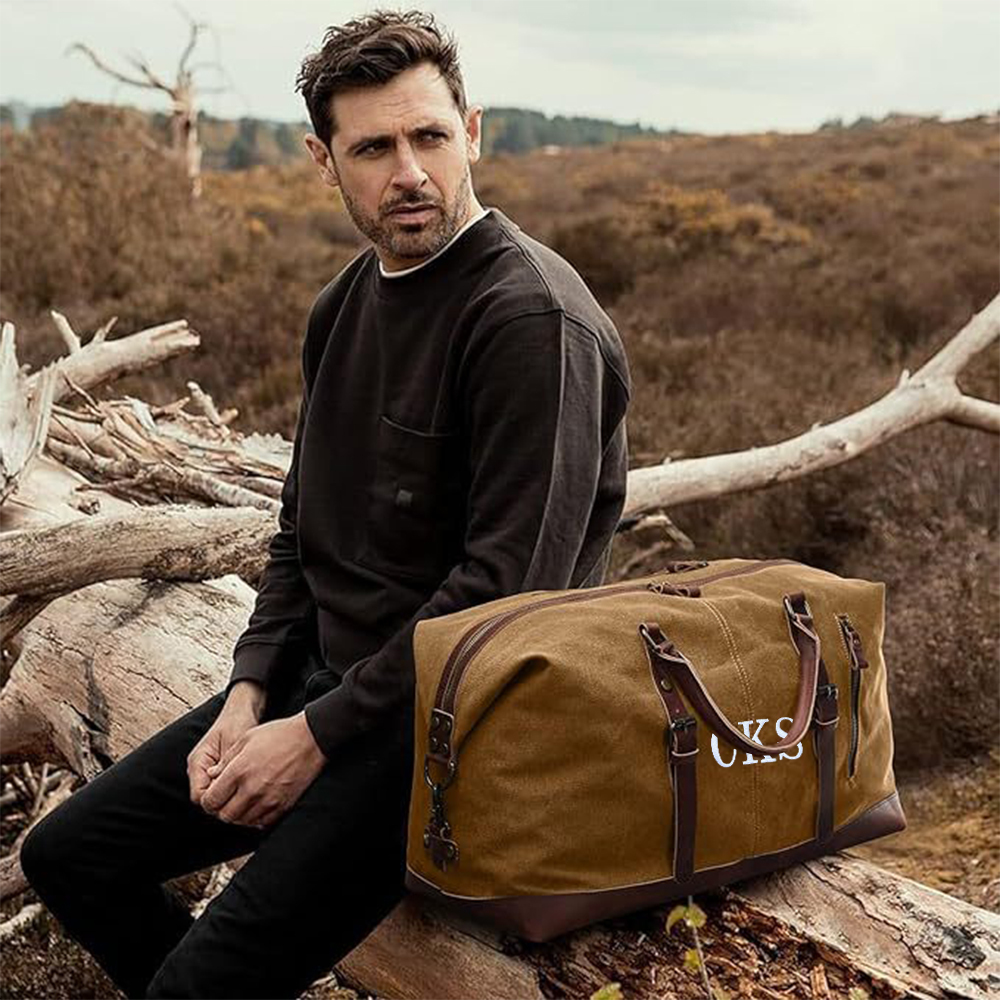 Personalized Monogram Embroidered Men’s Leather Duffle Bag | JNSBag83