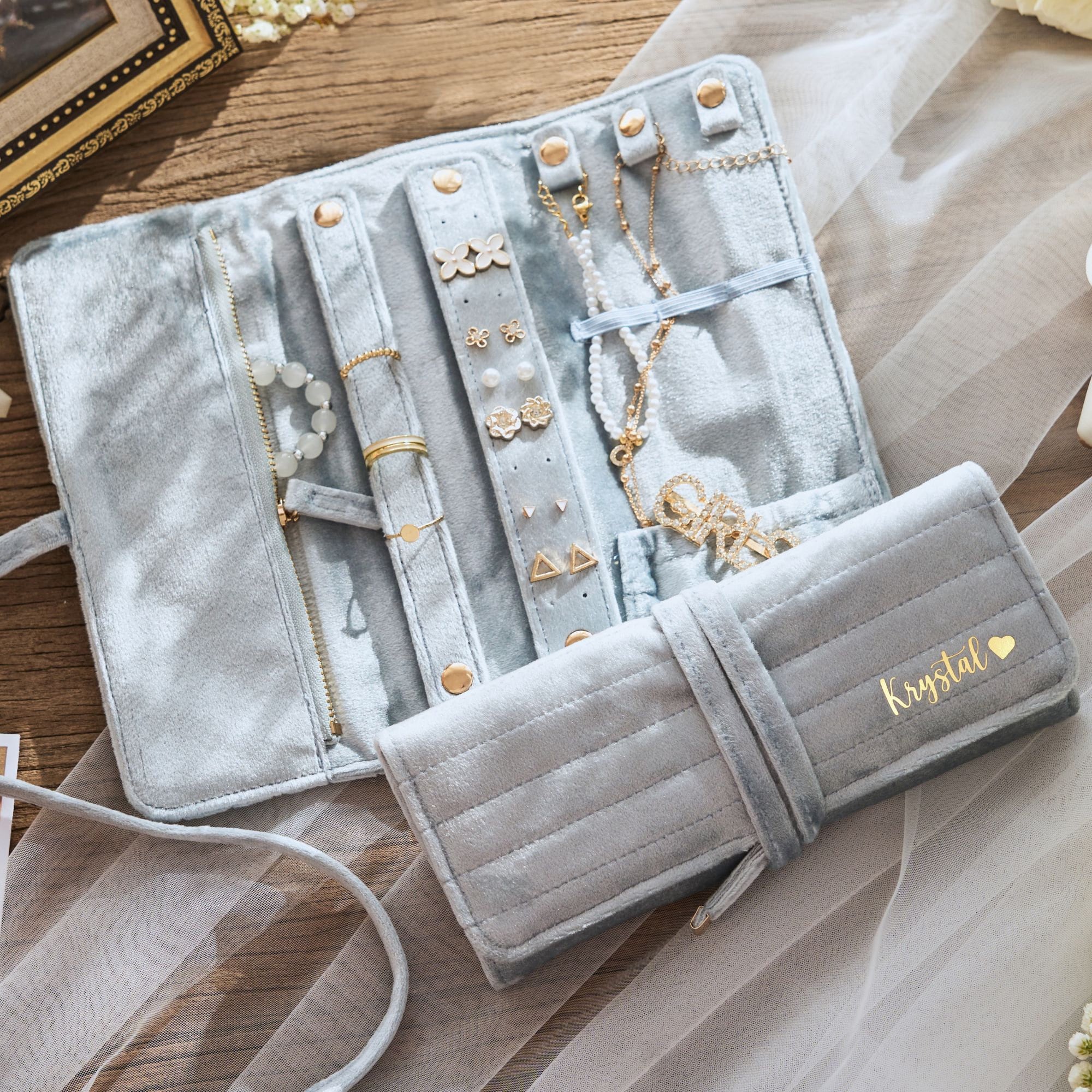 Personalized Monogrammed Velvet Travel Jewelry Rolls | JNSBag77