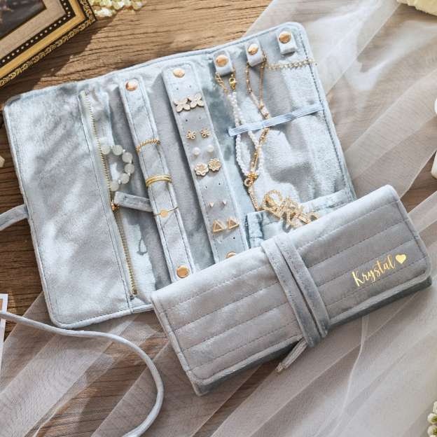 Personalized Monogrammed Velvet Travel Jewelry Rolls | JNSBag77