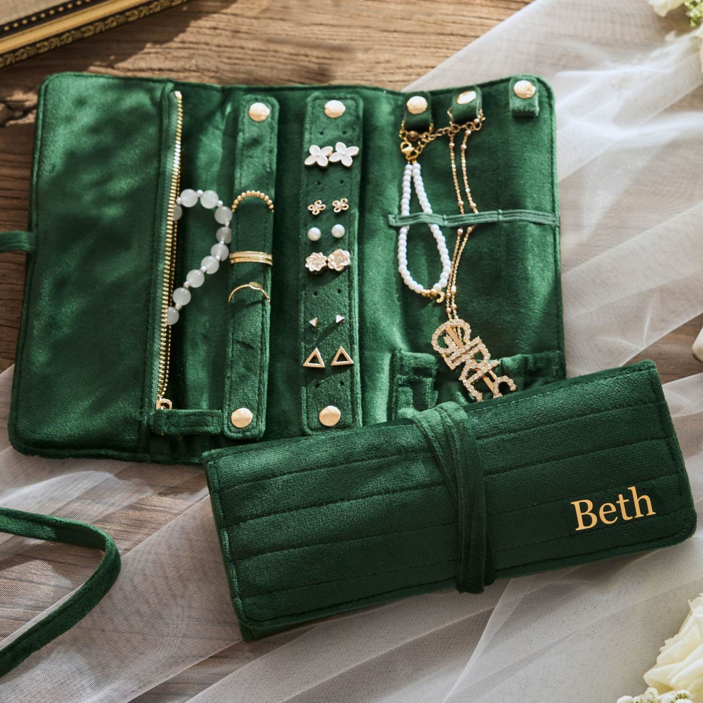 Personalized Monogrammed Velvet Travel Jewelry Rolls | JNSBag77