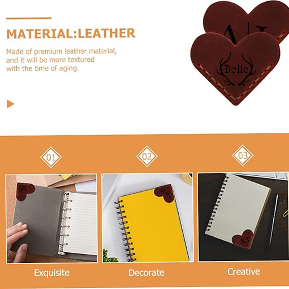 Personalized Genuine Leather Heart Corner Bookmark for Unique & Love | JNSDec116