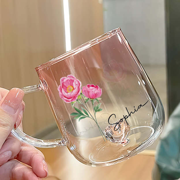 Personalized Birth Month Flower Glass Mug for Unique & Love | JNSDec138