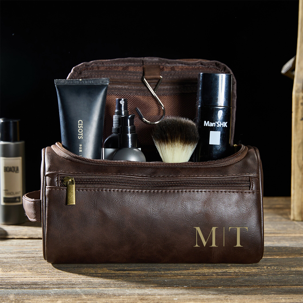 Personalized Leather Monogram Engraved Wash Bag for Unique & Love | JN
