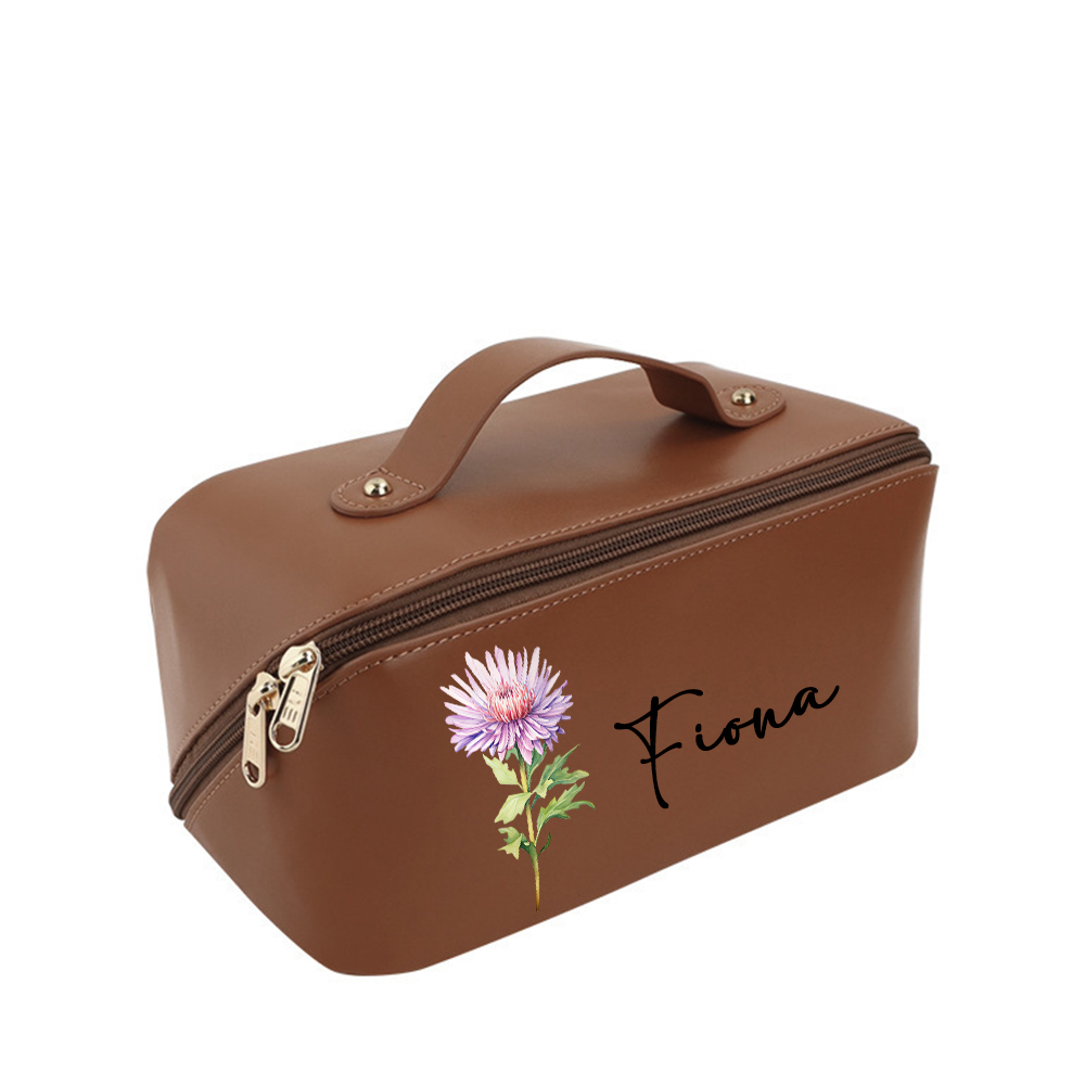 Personalized Birth Flower Leather Makeup Bag for Unique & Love | JNSBag88