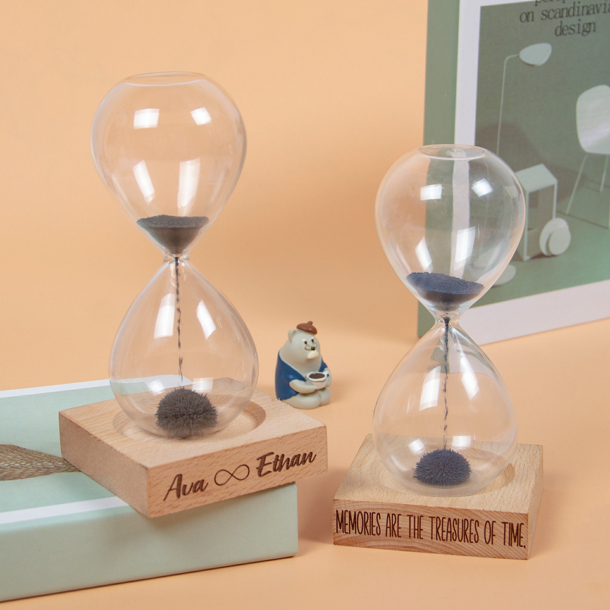 Personalized Engraved Magnetic Hourglass with Wooden Base | JNSDec165