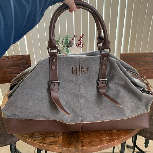 Personalized Monogram Embroidered Men’s Leather Duffle Bag | JNSBag83