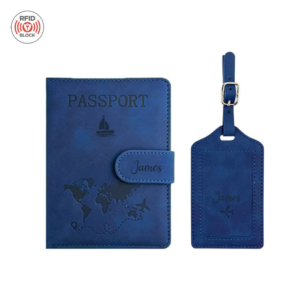 Personalized Monogram Leather Magnetic Passport Cover with RFID Blocking | JNSCase14