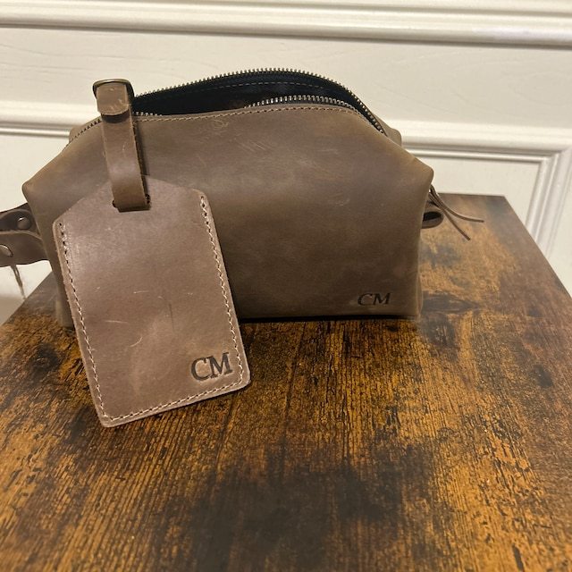 Personalized Leather Monogram Engraved Wash Bag for Unique & Love | JNSBag27