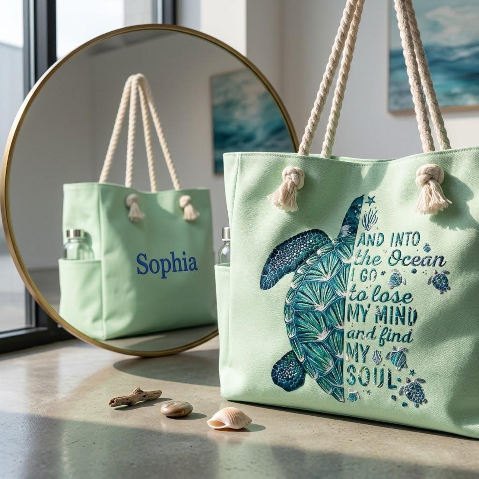 Personalized Embroidered Ocean Soul Beach Canvas Bag for Unique & Love | JNSBag127