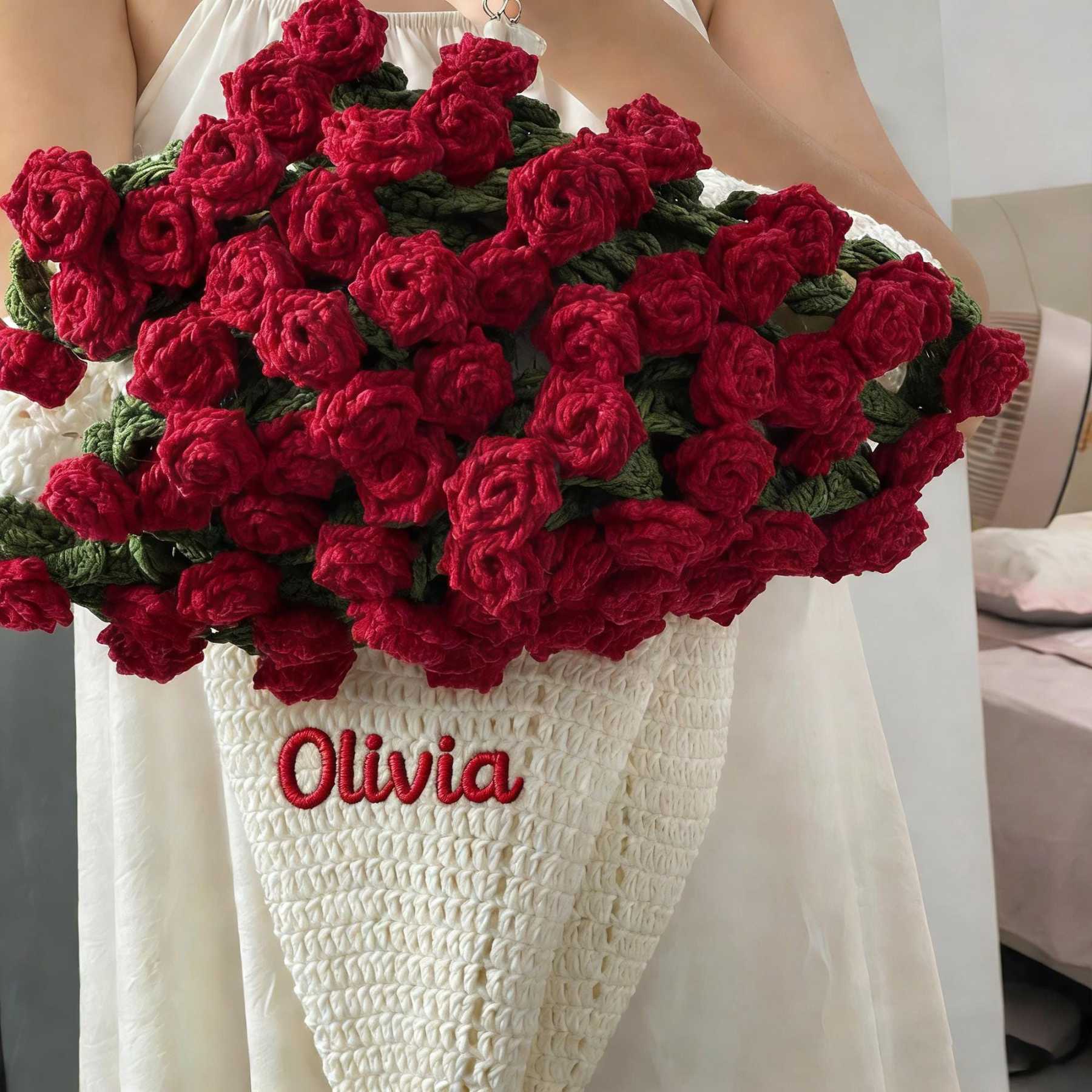 Personalized Embroidered Crochet Rose Bouquet Blanket For Unique & Love | JNSDec201