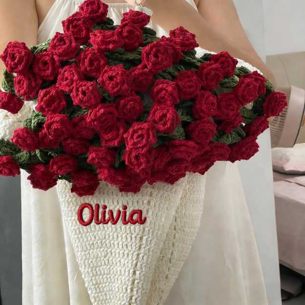 Personalized Embroidered Crochet Rose Bouquet Blanket For Unique & Love | JNSDec201