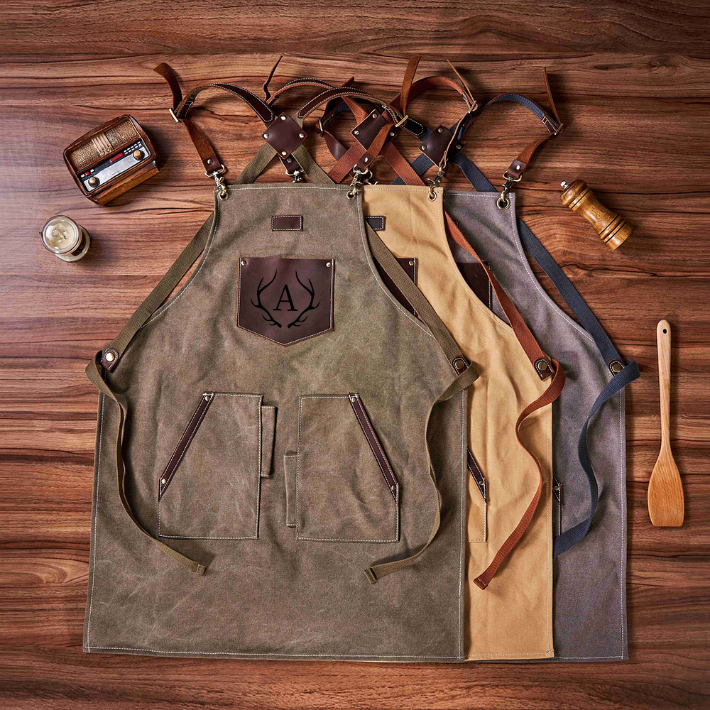 Personalized Monogram Leather Patch Canvas Apron for Unique & Love | JNSCloth44