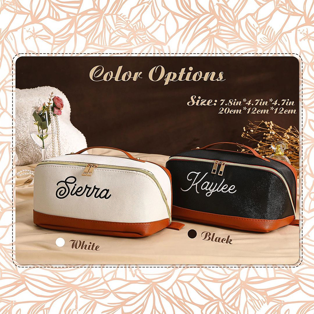 Personalized Embroidered Leather Makeup Bag for Unique & Love | JNSBag107