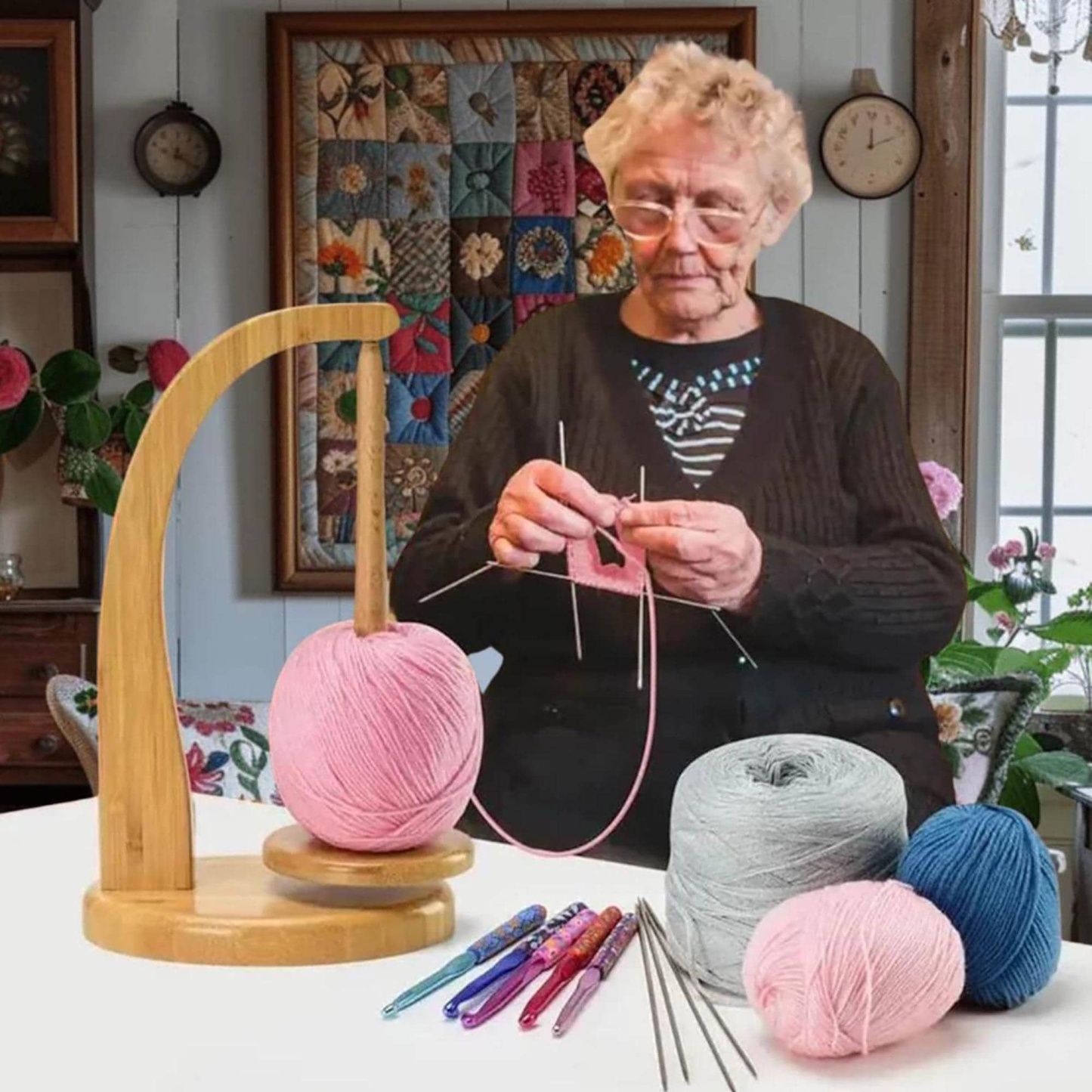 Personalized Magnetic Wooden Rotating Yarn Ball Holder for Unique & Love | JNSDec187