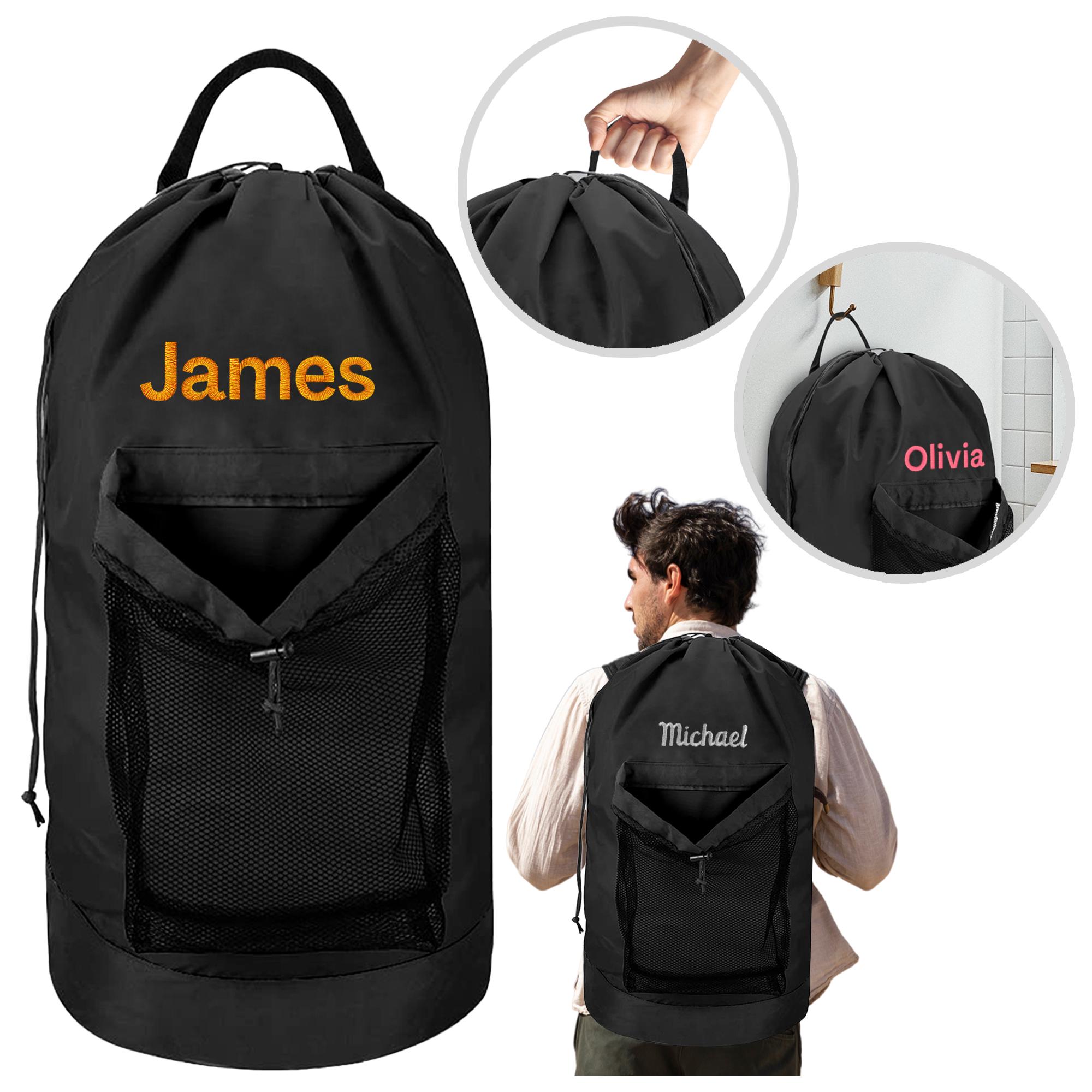 Personalized Name Embroidered Travel Laundry Bag with Shoulder Strap & Mesh Pocket | JNSBag99