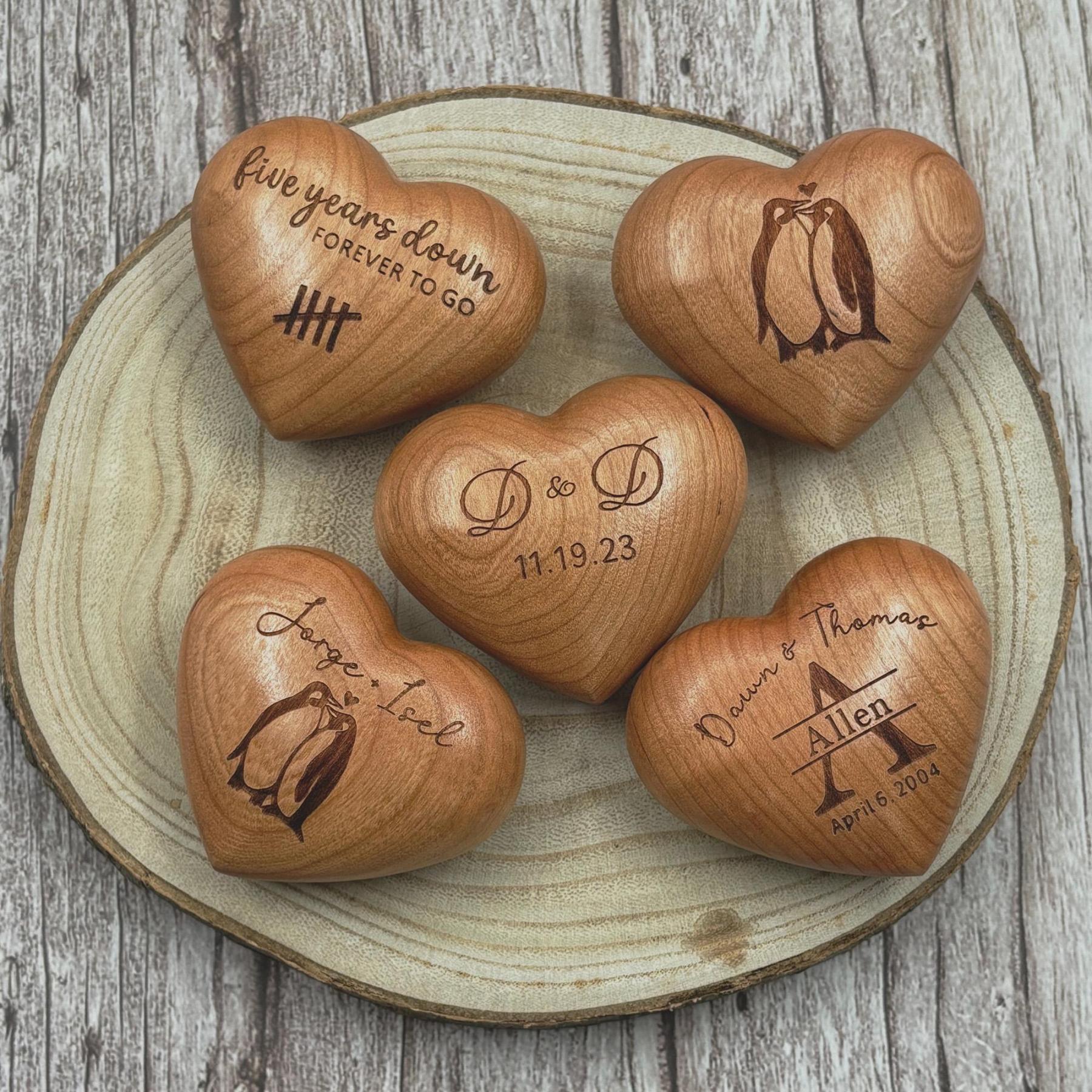 Personalized Penguin Engraved Wood Heart Gift for Unique & Love | JNSDec189