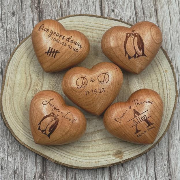 Personalized Penguin Engraved Wood Heart Gift for Unique & Love | JNSDec189