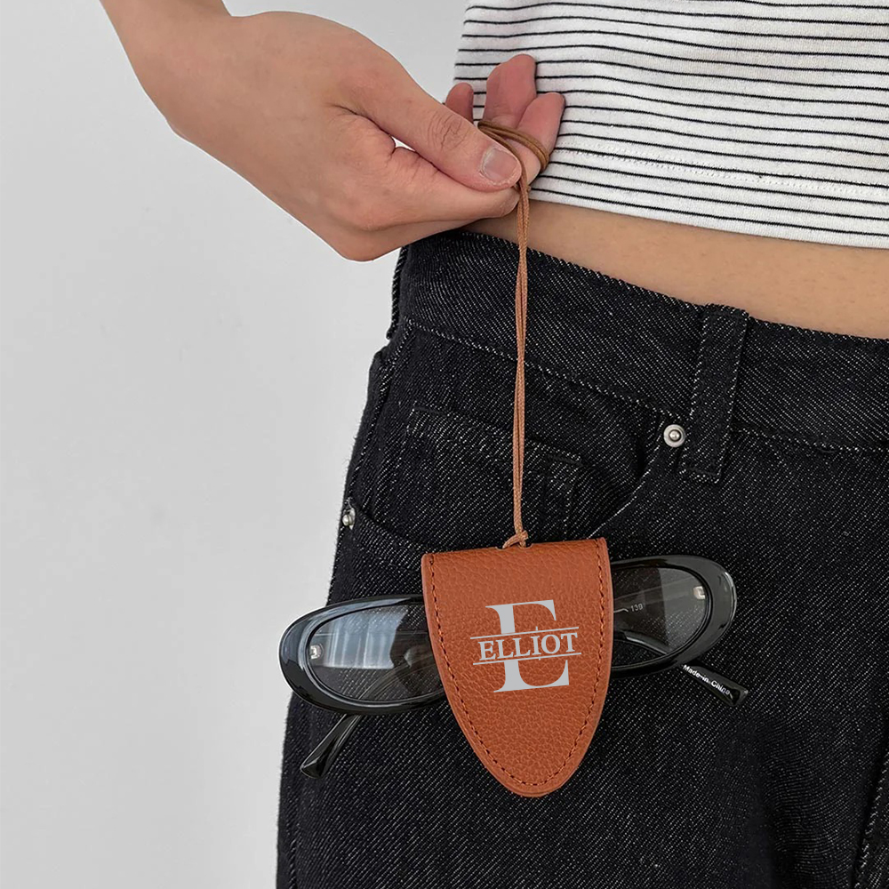 Personalized Name Leather Magnetic Portable Glasses Holder with Strap for Unique & Love | JNSDec162