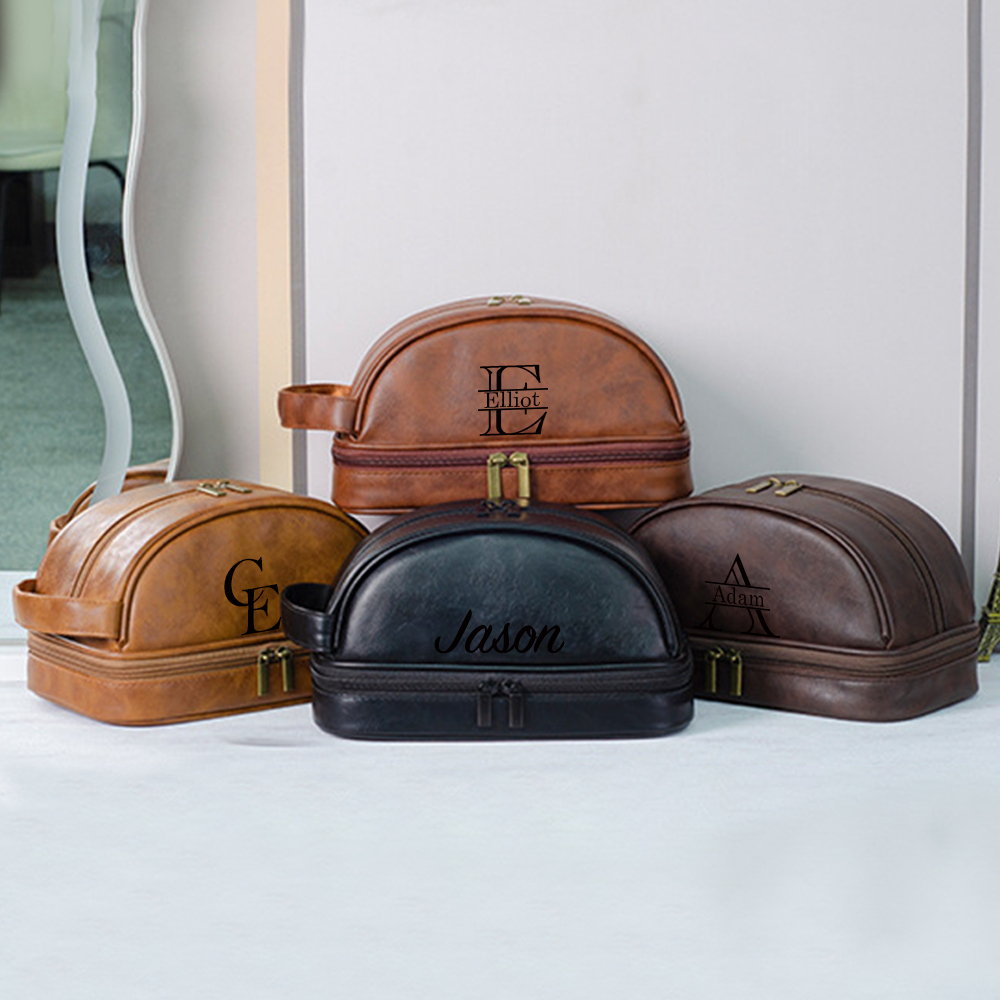 Personalized Leather Monogram Engraved Wash Bag for Unique & Love | JNSBag35
