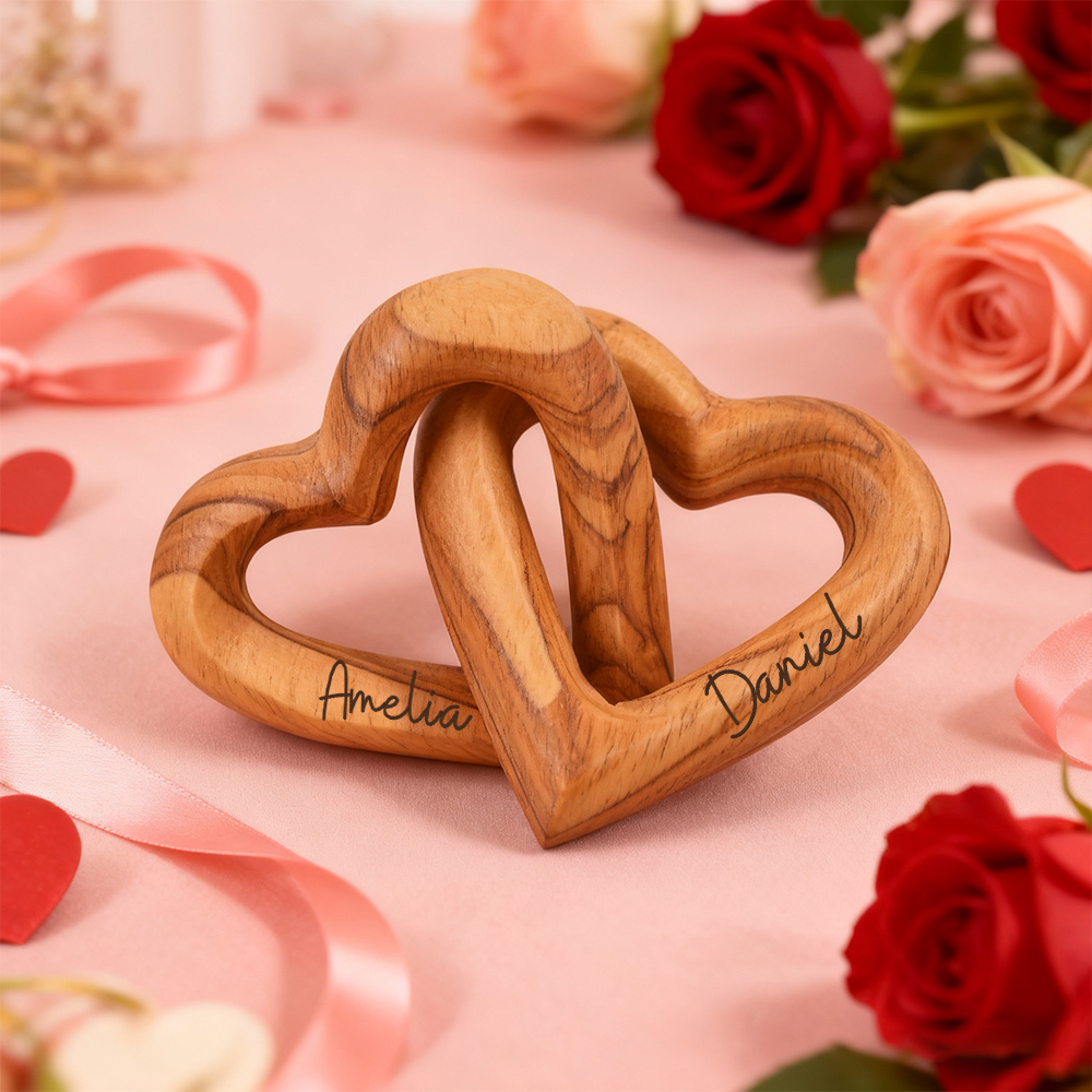Personalized Olive Wood Interlocking Hearts for Unique & Love | JNSDec180
