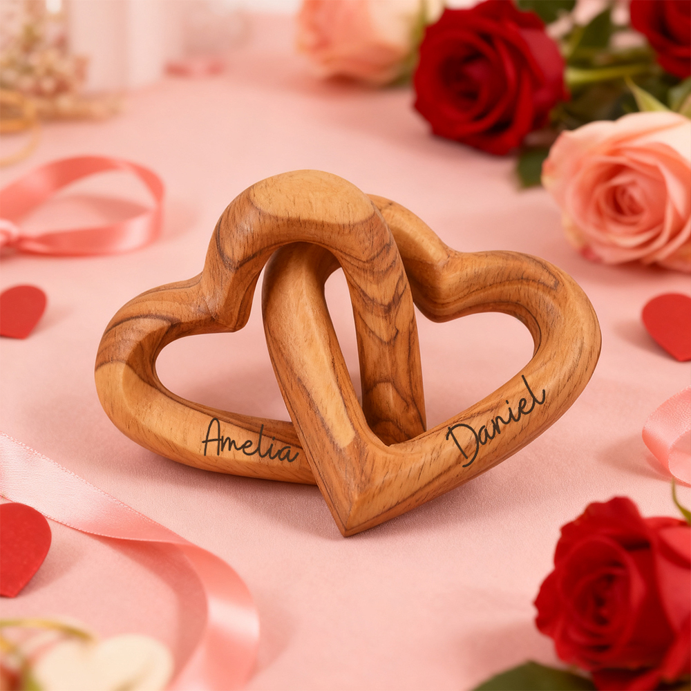 Personalized Olive Wood Interlocking Hearts for Unique & Love | JNSDec180