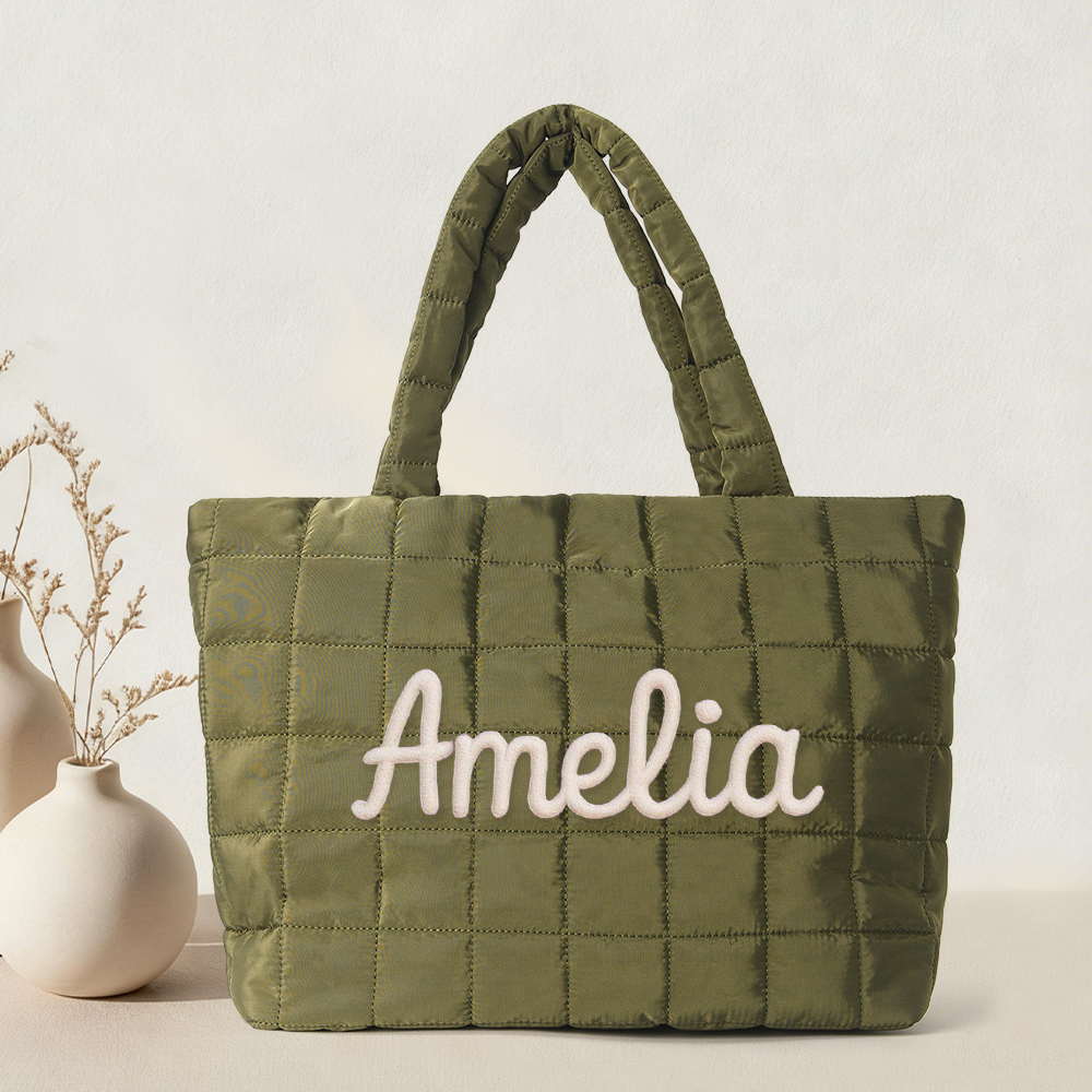 Personalized Hand Embroidered Quilted Nylon Tote Bag for Unique & Love | JNSBag120